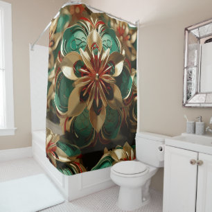 Yuletide Opulence: Golden Threads of Christmas Shower Curtain