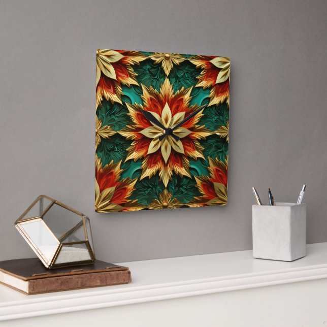 Yuletide Opulence: Golden Threads of Christmas Square Wall Clock (Office)