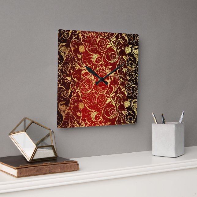 Yuletide Opulence: Golden Threads of Christmas Square Wall Clock (Office)