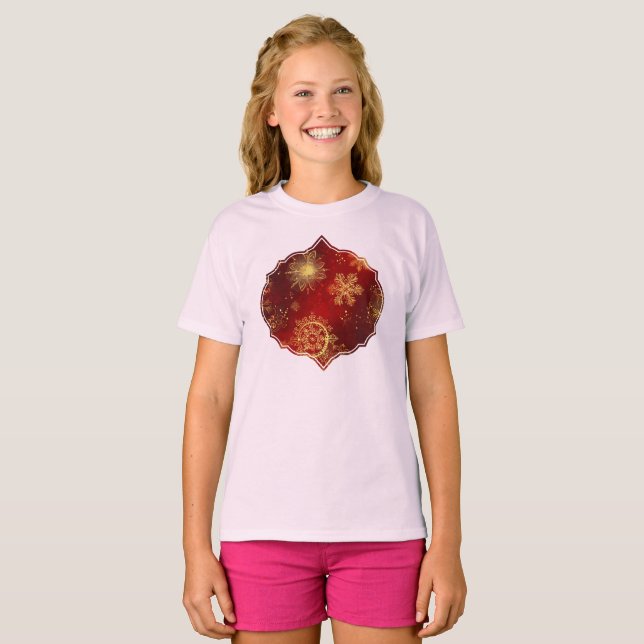 Yuletide Opulence: Golden Threads of Christmas T-Shirt (Front Full)