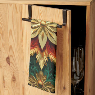 Yuletide Opulence: Golden Threads of Christmas Tea Towel