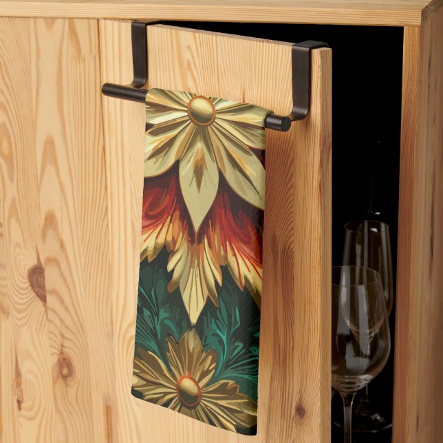 Yuletide Opulence: Golden Threads of Christmas Tea Towel (Thirds Fold)