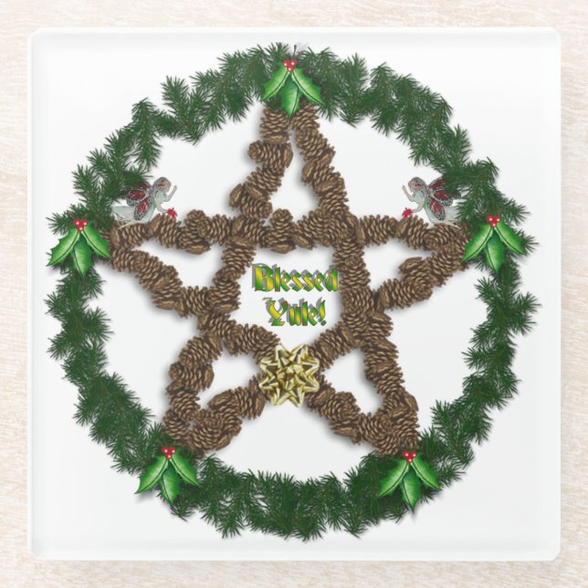Yuletide Pentacle Glass Coaster (Front)