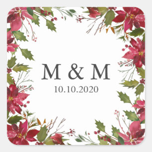 Yuletide    Poinsettia Wedding  Monogram Square Sticker