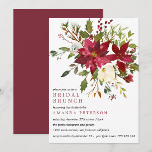 Yuletide PoinsettiaBouquet Wedding Bridal Brunch Invitation