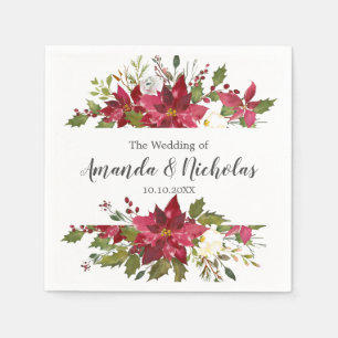 Yuletide Rustic Floral Christmas Winter Wedding Napkin