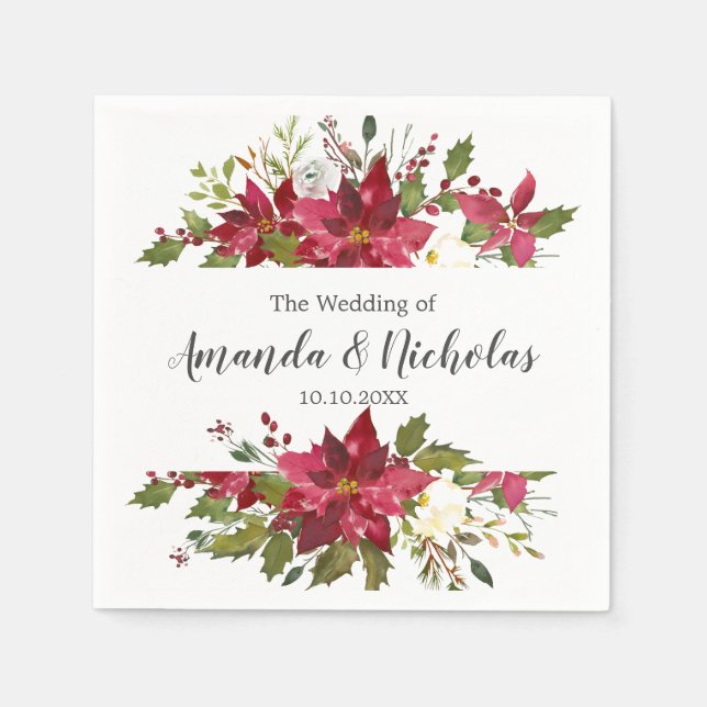 Yuletide |  Rustic Floral Christmas Winter Wedding Napkin (Front)