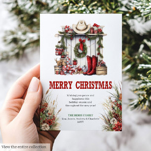 Yuletide Yeehaw greeting card with cowboy boots