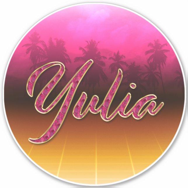 Yulia First Name Golden pink Sticker (Front)