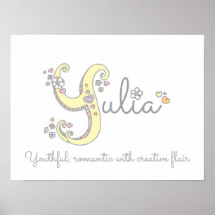 Yulia name and meaning doodle initial art poster