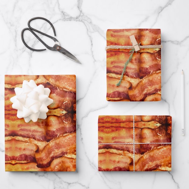 Yum Bacon Wrapping Paper Flat Sheet Set of 3 (Front)