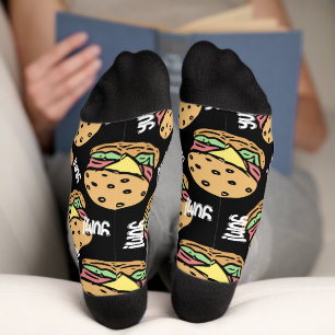 Yum Cool foodie pattern of Hamburgers black Socks