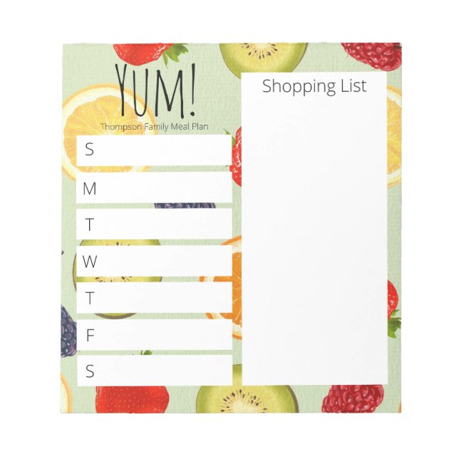 Yum! Personalized Family Menu Planning Notepad (Front)