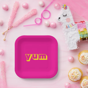 Yum Pink & Yellow Paper Party Plates