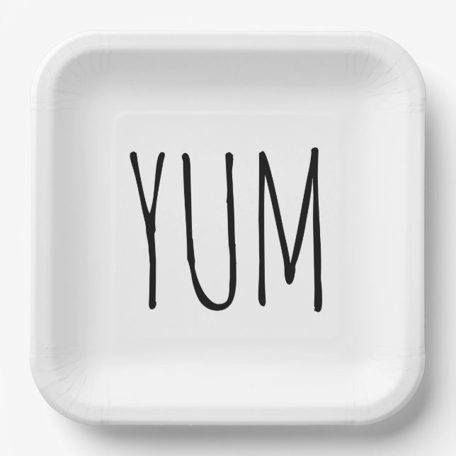 YUM Text On White Paper Plate (Front)