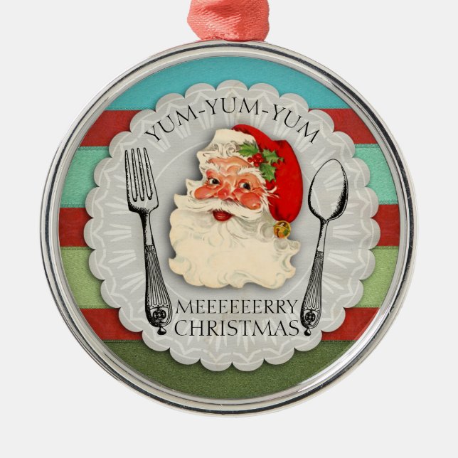 Yum yum yum Santa fork spoon Christmas ornament (Front)