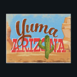 Yuma Arizona Vintage Travel Postcard<br><div class="desc">Yuma Arizona neo vintage travel poster wall art in cartoon retro style featuring the desert,  a cactus and red rock environment.</div>