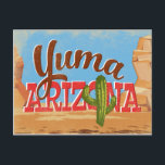 Yuma Arizona Vintage Travel Postcard<br><div class="desc">Yuma Arizona neo vintage travel poster wall art in cartoon retro style featuring the desert,  a cactus and red rock environment.</div>
