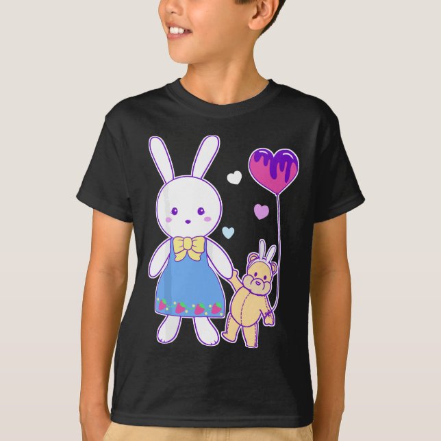 Yume Kawaii Fashion Bunny & Teddy Bear Pastel Goth T-Shirt (Front)
