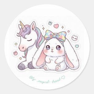 YUMEKWAAII Bunny & Unicorn Doll 🦄Dreamy Playtime Classic Round Sticker