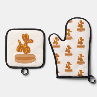 Yummy Balloon Hot Dog Funny Cartoon  Oven Mitt & Pot Holder Set