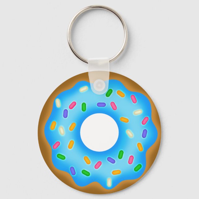 Yummy Blue Iced Sprinkled Sweet Doughnut Key Ring (Front)