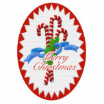 Yummy Candy Cane Christmas Ornament Photo Sculpture Decoration<br><div class="desc">A group of yummy red and white candy canes tied together with blue ribbon and holly on fun Christmas ornament that can be enclosed in a card in an envelope for a Christmas surprise. You may also enjoy other candy cane ornaments and gifts in my store. Original art and design...</div>