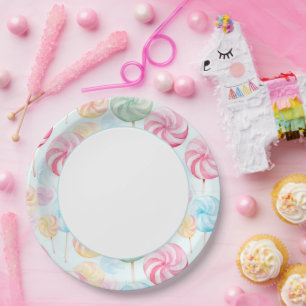 Yummy Candy Lollipops Whimsical Birthday Paper Plate