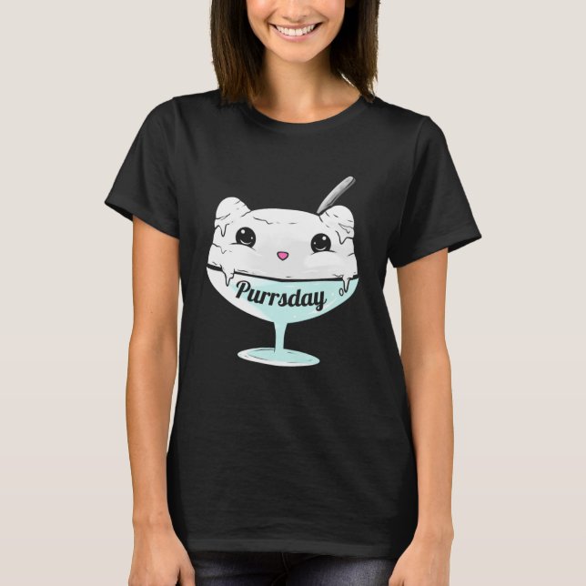 Yummy Cat Ice Cream On Purssday T-Shirt (Front)