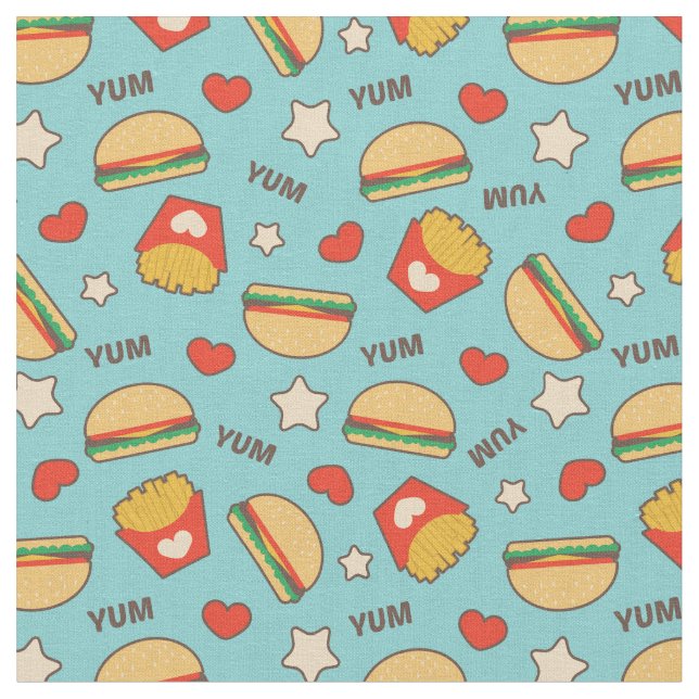 Yummy Cheeseburgers & French Fries Fabric (Close Up)