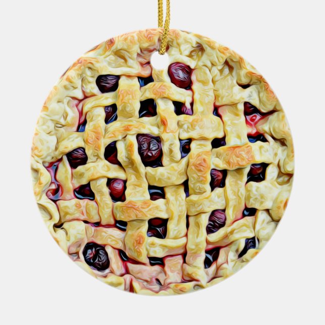 Yummy Cherry Pie Food Christmas Ceramic Tree Decoration (Front)