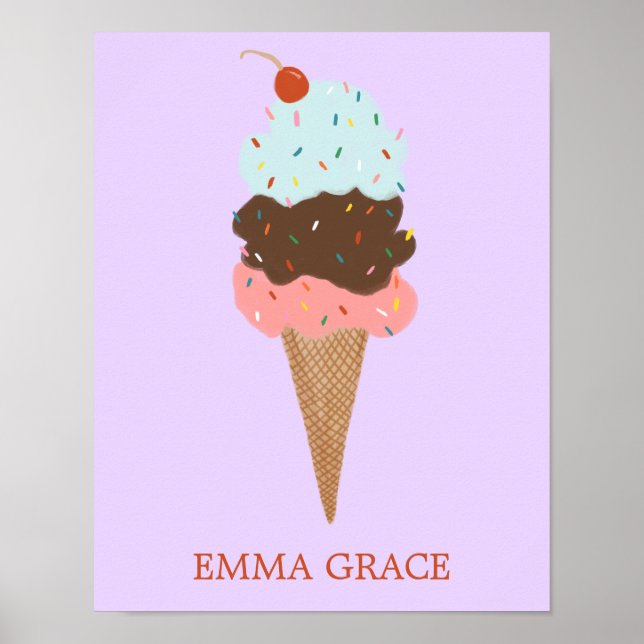 Yummy Colourful Ice Cream Cone Triple Scoop CUSTOM Poster (Front)