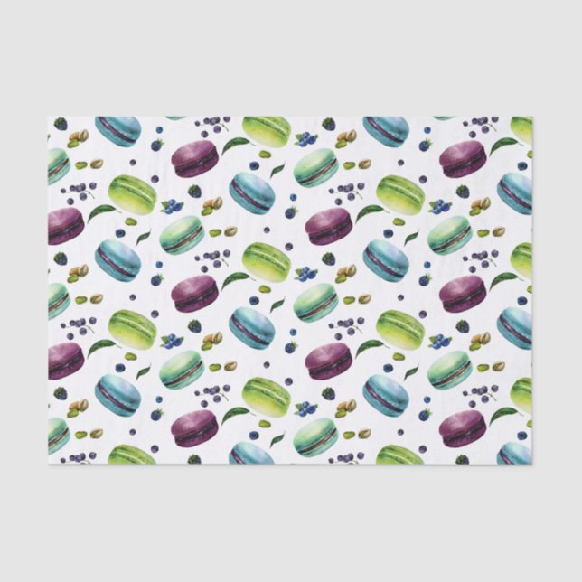 Yummy Colourful Macaroons & Berries Pattern Tissue Paper (Front)