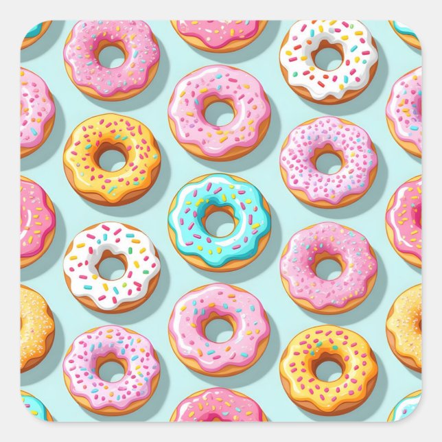 Yummy cream donuts blue square sticker (Front)
