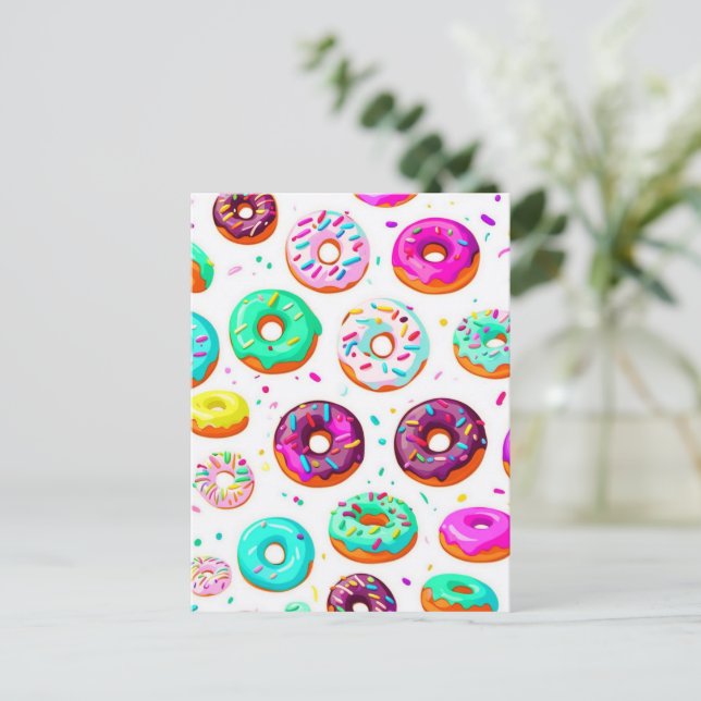 Yummy cream doughnuts pattern postcard (Standing Front)