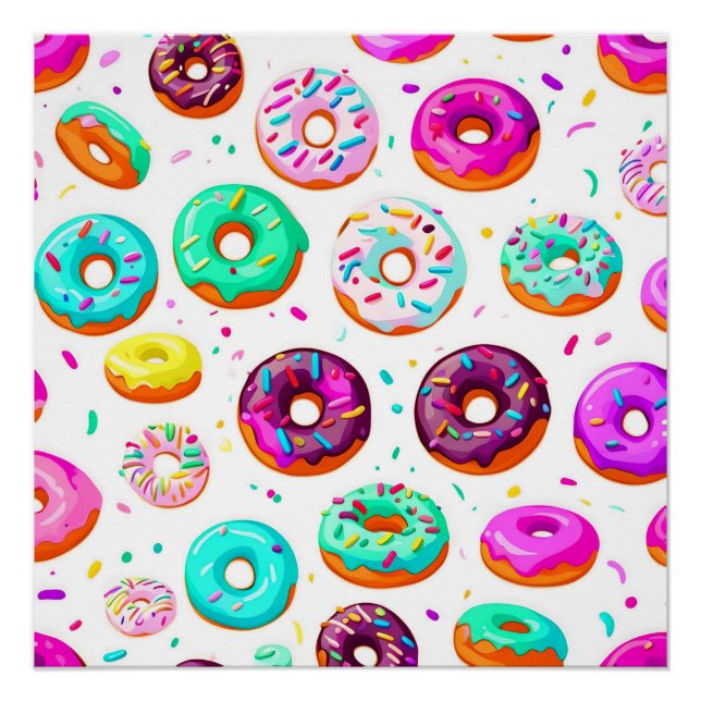 Yummy cream doughnuts pattern poster (Front)