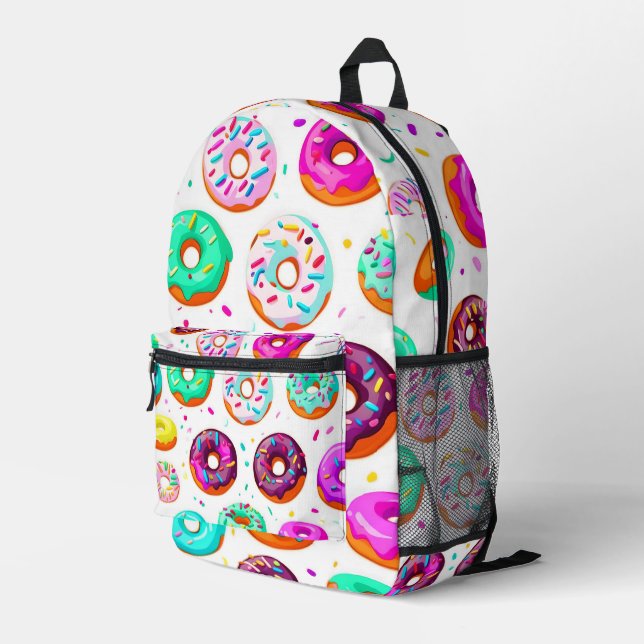 Yummy cream doughnuts pattern printed backpack (Back Corner Right)