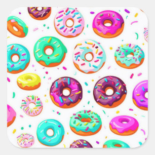 Yummy cream doughnuts pattern square sticker