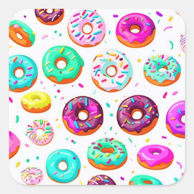 Yummy cream doughnuts pattern square sticker (Front)