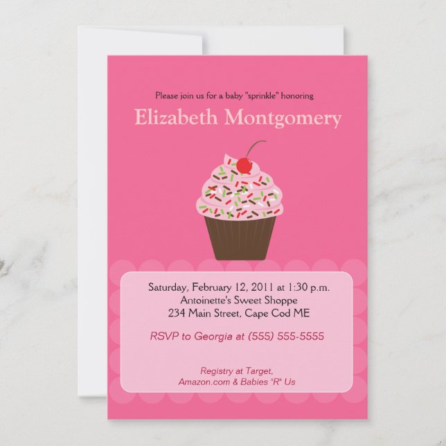 Yummy Cupcake Baby Shower Sprinkle 5x7 Invitation (Front)