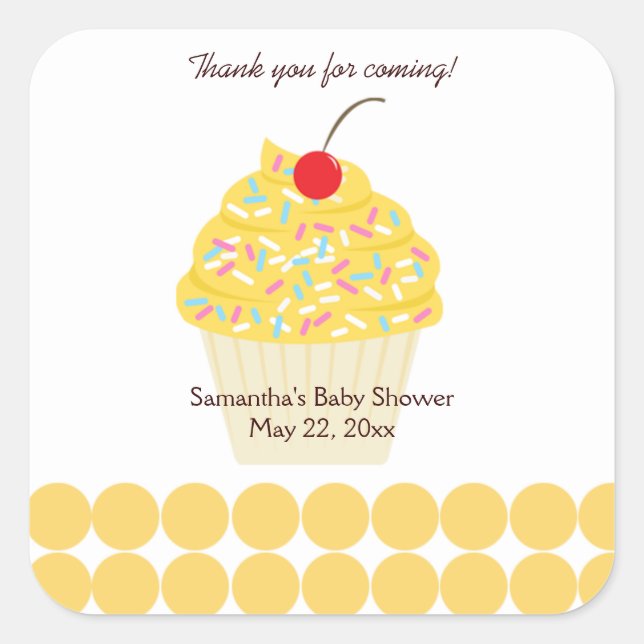 YUMMY CUPCAKE (Yellow) SQUARE Favour Sticker (Front)