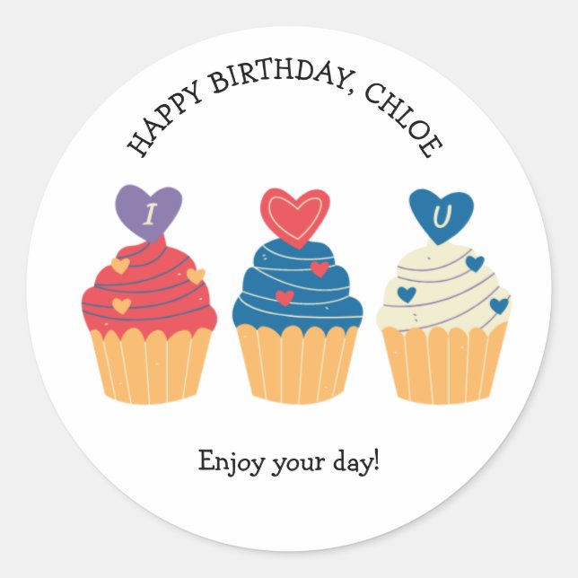 Yummy Cupcakes Birthday  Classic Round Sticker (Front)