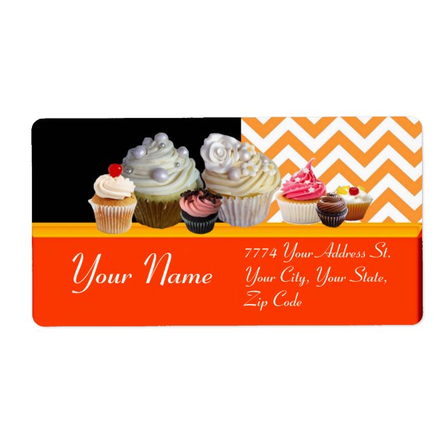 YUMMY CUPCAKES DESERT SHOP,Orange White Chevron (Front)