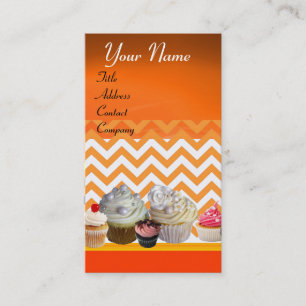 YUMMY CUPCAKES DESERT SHOP ORANGE WHITE CHEVRON BUSINESS CARD