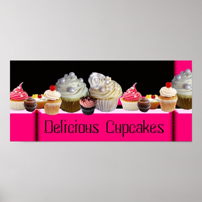 YUMMY CUPCAKES DESERT SHOP/ PINK BLACK WHITE POSTER (Front)