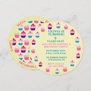 Yummy Cupcakes Round Kids Birthday Party Invitation