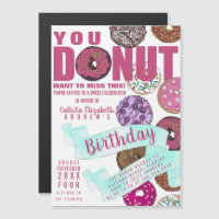 Yummy Cute Pink Teal Doughnuts Watercolor Birthday