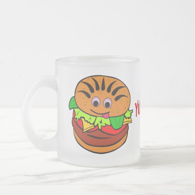 Yummy Hamburger Frosted Glass Coffee Mug (Left)