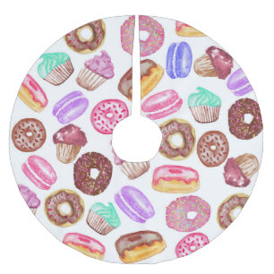 Yummy Hand Painted Watercolor Desserts Brushed Polyester Tree Skirt