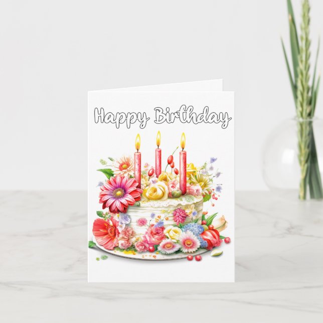 Yummy Happy Birthday Party Cake Card (Front)
